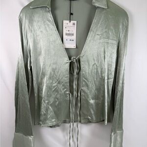 Zara Light Green Satin Blouse